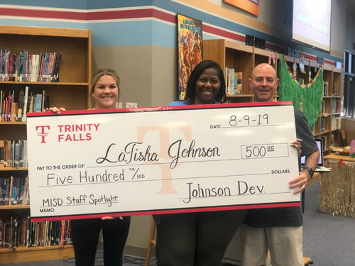 014-Trinity Falls Gifts $500 to Middle School Teacher